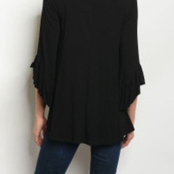 watermelon Tops - 5/$30 MEDIUM NEW WATERMELON Black Blouse w/Ruffle Raw Edge Sleeves, O'Neck